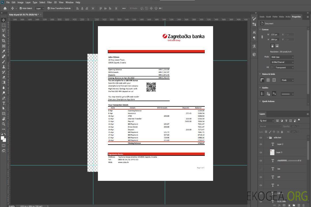 Croatie Zagrebačka Relevé bancaire xls template